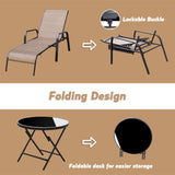 Devoko 3 Pcs Outdoor Chaise Lounge Steel Chair Sets Adjustable Backrest with Tempered Glass