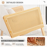 Devoko Rocking Armchair, Upholstered High Back Living Room Rocking Chair with Pillow Accents, Linen Single Sofa with Rattan Wooden Armrests