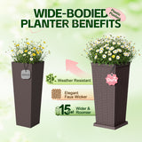Devoko 2 Pack 24" Tall Outdoor Plastic Planters with Removable Inner Pots, UV Resistant Faux Wicker Rattan Patio Planters, Large Tapered Design for Balcony Garden Living Room, Black