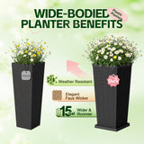 Devoko 2 Pack 24" Tall Outdoor Plastic Planters with Removable Inner Pots, UV Resistant Faux Wicker Rattan Patio Planters, Large Tapered Design for Balcony Garden Living Room, Black