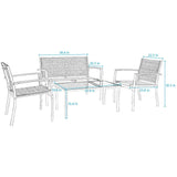 Vineego 4 Pieces Patio Furniture Outdoor furniture Outdoor Patio Furniture Set Textilene Bistro Set Modern Conversation Set Black Bistro Set with Loveseat Tea Table for Home, Lawn and Balcony (Black)