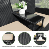 Devoko Patio Furniture Rattan Set with Cushions & Built-in Coffee Table Porch