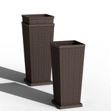 Devoko Tall Planters for Outdoor Plants Set of 2, Woven-Textured Outdoor Plant Pots for Patio, Front Porch