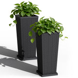Devoko Tall Planters for Outdoor Plants Set of 2, Woven-Textured Outdoor Plant Pots for Patio, Front Porch