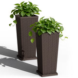 Devoko Tall Planters for Outdoor Plants Set of 2, Woven-Textured Outdoor Plant Pots for Patio, Front Porch