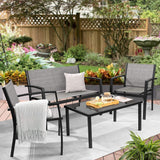 Devoko 4 Pieces Patio Furniture Outdoor furniture Outdoor Patio Furniture Set Textilene Bistro Set Modern Conversation Set Black Bistro Set with Loveseat Tea Table, Black