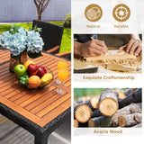 Devoko 7 Pieces Patio Outdoor Dining Set Outdoor Furniture Patio Wicker Rattan Chairs and Wooden Table Sectional Set Conversation Set with Soft Cushions