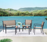 Devoko 4 Pieces Patio Furniture Outdoor furniture Outdoor Patio Furniture Set Textilene Bistro Set Modern Conversation Set Black Bistro Set with Loveseat Tea Table, Beige