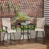 Devoko Patio Barstool with Armrest Outdoor Textilene Swivel Bistro Chair Set of Two, Light Brown