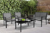 Devoko 4 Pieces Patio Furniture Outdoor furniture Outdoor Patio Furniture Set Textilene Bistro Set Modern Conversation Set Black Bistro Set with Loveseat Tea Table, Black