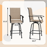 Devoko Patio Barstool with Armrest Outdoor Textilene Swivel Bistro Chair Set of Two, Light Brown