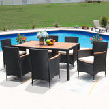 Devoko 7 Pieces Patio Outdoor Dining Set Outdoor Furniture Patio Wicker Rattan Chairs and Wooden Table Sectional Set Conversation Set with Soft Cushions