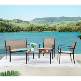 Devoko 4 Pieces Patio Furniture Outdoor furniture Outdoor Patio Furniture Set Textilene Bistro Set Modern Conversation Set Black Bistro Set with Loveseat Tea Table, Beige