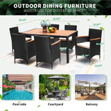 Devoko 7 Pieces Patio Outdoor Dining Set Outdoor Furniture Patio Wicker Rattan Chairs and Wooden Table Sectional Set Conversation Set with Soft Cushions