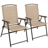 Devoko 2 Pieces Patio Folding Chairs Outdoor Chairs Textilene Furniture Chair Set, Beige