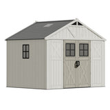 Devoko 10x8 FT Resin Storage Shed with Floor, Large Outdoor Plastic Sheds Outside Garden Shed with Lockable Door & Windows, Multipurpose Tool Storage Shed for Patio Lawn Backyard, Beige