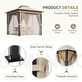 Vineego 8×8 ft Outdoor Pop Up Gazebo with Mosquito Netting，Double Roof Gazebo with Double Curtains for Backyard, Garden and Patio