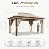 Vineego 10×13 ft Outdoor Pop Up Gazebo with Mosquito Netting，Double Roof Gazebo with Double Curtains for Backyard, Garden and Patio