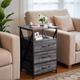 Devoko Nightstand Set of 2 LED with Charging Station Beside Table with 3 Drawers End Table for Bedroom Living Room