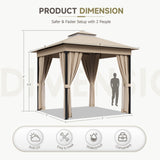 Vineego 8×8 ft Outdoor Pop Up Gazebo with Mosquito Netting，Double Roof Gazebo with Double Curtains for Backyard, Garden and Patio