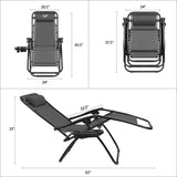 Vineego 2 Pack Patio Zero Gravity Chair Outdoor Lounge Chaise Folding Steel Chair 2 Capacity- Black