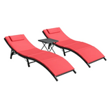 Vineego 3 Pieces Patio Outdoor Chaise Lounge Chair Clearance Outdoor Furniture Set PE Rattan Adjustable Folding Pool Lounge Chair