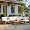 Vineego Patio Acacia Wood Sectional Sofa with Cushions，Outdoor Furniture Set for Porch, Yard and Balcony