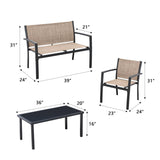 Vineego 3 Pieces Patio Furniture Set Textilene Bistro Set Outdoor Conversation Set Modern Porch Furniture Lawn Chairs with Coffee Table, Black