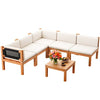 Vineego Patio Acacia Wood Sectional Sofa with Cushions，Outdoor Furniture Set for Porch, Yard and Balcony