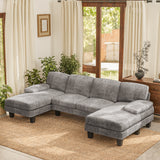 Vineego U-Shaped Sectional Sofa with Double Chaise 4-Seat Modular Sofa Couch for Living Room