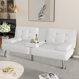 Vineego Futon Sofa Bed Folding Leather Modern Couch with 2 Cup Holders,Removable Armrests,Black