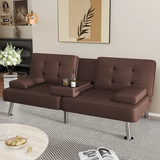 Vineego Futon Sofa Bed Folding Leather Modern Couch with 2 Cup Holders,Removable Armrests,Black