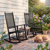 Devoko Outdoor Rocking Chair Set of 2, Solid Acacia Wood Patio Rocking Chairs with High Backrest, Porch Rocker for Patio Garden Balcony