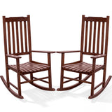 Devoko Outdoor Rocking Chair Set of 2, Solid Acacia Wood Patio Rocking Chairs with High Backrest, Porch Rocker for Patio Garden Balcony