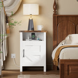 Devoko Farmhouse Nightstand with Storage Shelves, White Nightstand