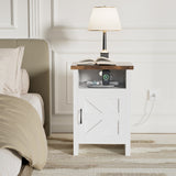 Devoko Farmhouse Nightstand with Storage Shelves, White Nightstand