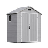Devoko 6X4 FT Plastic Outdoor Storage Shed with Floor, Light Grey, Resin Tool Sheds with Lockable Door and Window, Weather-Resistant Garden Shed, Easy Assembly for Backyard, Patio, Lawn