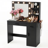 Vineego Makeup Vanity Desk with Mirror, Vanity Set with Charging Outlets and LED Lights, Vanity Table with Storage Shelves Drawers and Cabinet for Bedroom Dressing Room