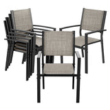 Devoko 7 Pieces Patio Dining Set Outdoor Furniture Set 6 Stackable Textilene Armchairs with Rectangular Table, Light Gray