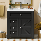 Devoko 30'' Bathroom Vanity with Resin Sink, Wood Bathroom Vanity Basin Cabinet with Storage Drawers & Shelves