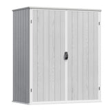 Devoko 5x3 FT Resin Outdoor Storage Cabinet, Plastic Shed with Floor Small Vertical Waterproof Tool Shed with Lockable Door for Garden Backyard Patio Lawn, Light Gray
