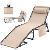 Devoko Foldable Lounge Chaise 12 inch High 5-Position Adjustable Patio Lounge Chair Beach Pool Chaise