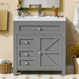 Devoko 30'' Bathroom Vanity with Resin Sink, Wood Bathroom Vanity Basin Cabinet with Storage Drawers & Shelves