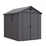 Devoko 6X8 FT Resin Outdoor Storage Shed with Floor, Dark Gray, Plastic Tool Sheds with Window and Lockable Door, Weather-Resistant Garden Shed, Easy Assembly for Backyard, Patio, Lawn