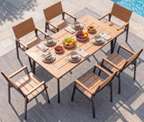 Devoko 7 Pcs Aluminum Patio Dining Sets with HIPS Tabletop Outdoor Table and Chairs with Umbrella Hole, Patio Furniture Sets for Garden Lawn Poolside