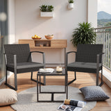 Devoko 3 Pieces Outdoor Plastic Bistro Set Patio Conversation Set with Cushion and Table, Black