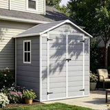Devoko 6 x 4 FT Resin Outdoor Storage Shed with Floor, Plastic Tool Shed | Waterproof Outdoor Garden Shed with Window and Lockable Door for Patios, Backyards, and Poolside Areas, Light Gray
