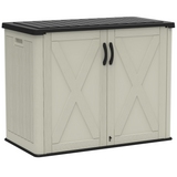 Devoko 26 Cu Ft Resin Outdoor Storage Cabinet, Plastic Horizontal Shed Resin Storage Shed with Lockable Door, Water-Resistant Backyard Storage Box for Garden Patio, Beige, Shelf Not Included