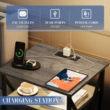 Devoko Nightstand Set of 2 LED with Charging Station Beside Table with 3 Drawers End Table for Bedroom Living Room