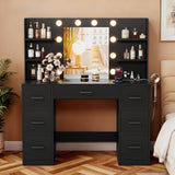 Vineego Vanity Desk with Adjustable Lighted Mirror, Vanity Table Set with Drawers & Storage Shelves, Makeup Vanity for Bedroom Dressing Room